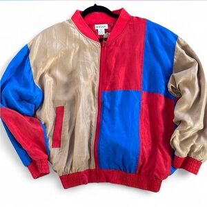 VINTAGE 80s Bogari Colorblock Silk Lightweight Bomber Jacket